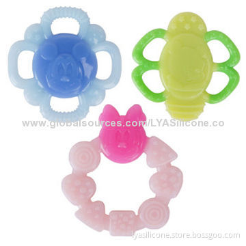 Soft rubber silicone baby teethers, OEM and ODM designs welcomed